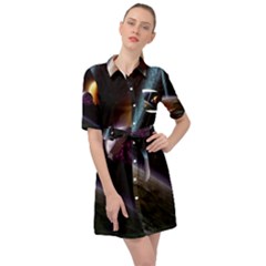 Planets In Space Belted Shirt Dress by Sapixe