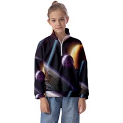 Planets In Space Kids  Half Zip Hoodie