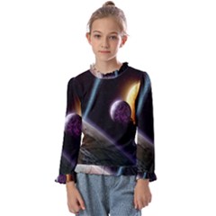 Planets In Space Kids  Frill Detail Tee