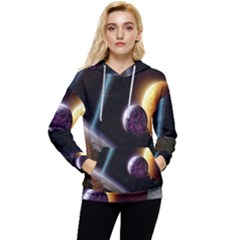 Planets In Space Women s Lightweight Drawstring Hoodie