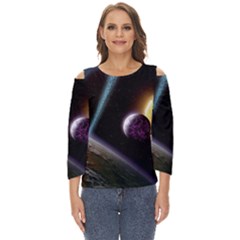 Planets In Space Cut Out Wide Sleeve Top