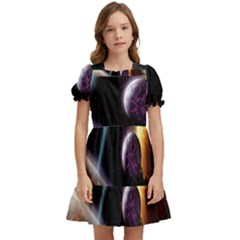 Planets In Space Kids  Puff Sleeved Dress by Sapixe