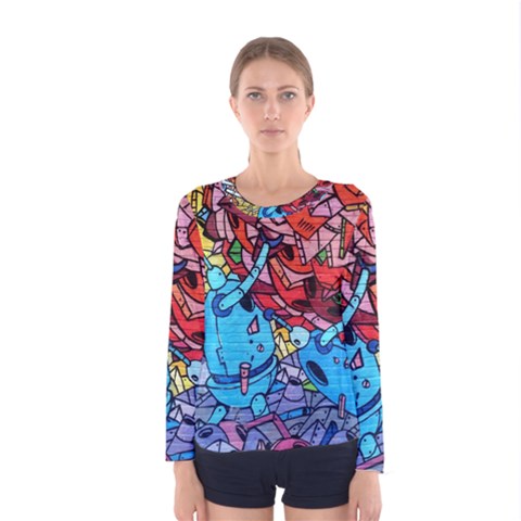 Graffiti-wall-mural-painting-arts Women s Long Sleeve Tee by Simbadda