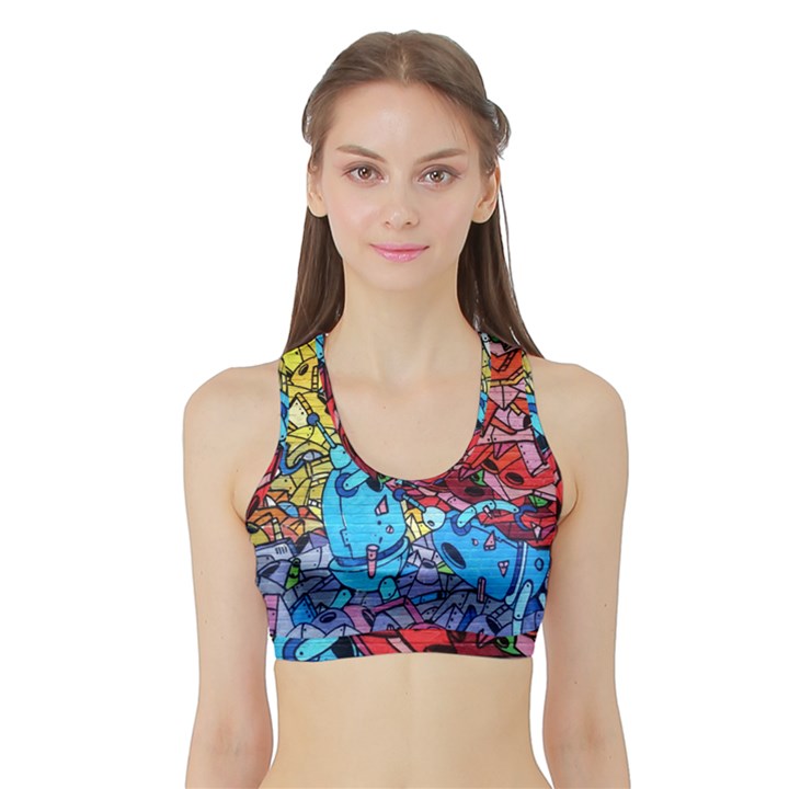 Graffiti-wall-mural-painting-arts Sports Bra with Border