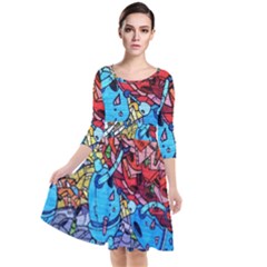 Graffiti-wall-mural-painting-arts Quarter Sleeve Waist Band Dress by Simbadda