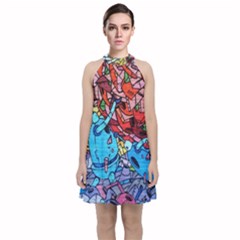 Graffiti-wall-mural-painting-arts Velvet Halter Neckline Dress  by Simbadda