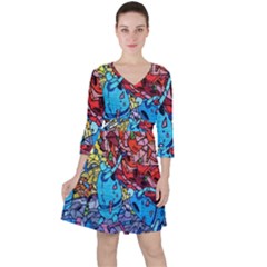 Graffiti-wall-mural-painting-arts Quarter Sleeve Ruffle Waist Dress by Simbadda