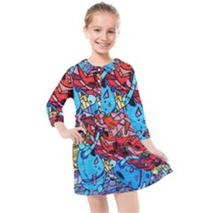 Graffiti-wall-mural-painting-arts Kids  Quarter Sleeve Shirt Dress by Simbadda