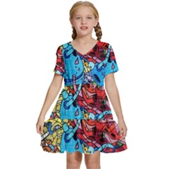 Graffiti-wall-mural-painting-arts Kids  Short Sleeve Tiered Mini Dress