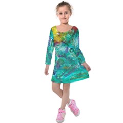 Underwater Summer Kids  Long Sleeve Velvet Dress by arwwearableart