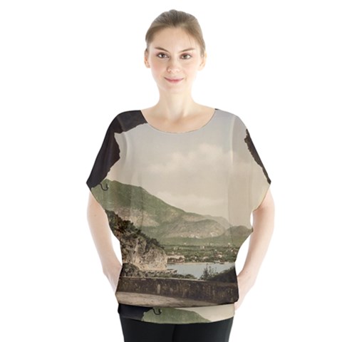 Ponale Road, Garda, Italy  Batwing Chiffon Blouse by ConteMonfrey