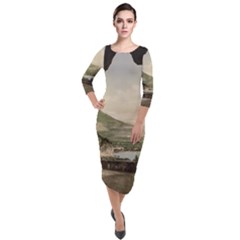 Ponale Road, Garda, Italy  Quarter Sleeve Midi Velour Bodycon Dress by ConteMonfrey