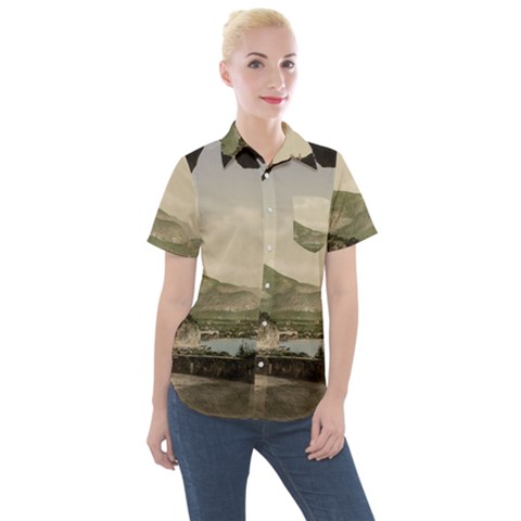 Ponale Road, Garda, Italy  Women s Short Sleeve Pocket Shirt by ConteMonfrey