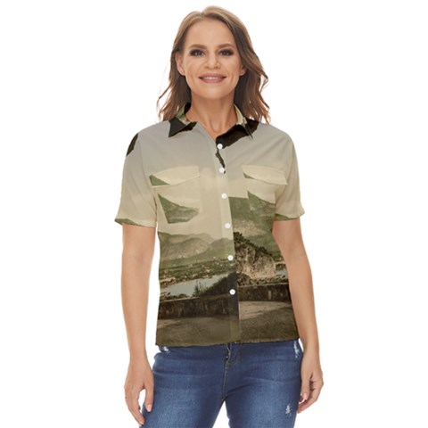 Ponale Road, Garda, Italy  Women s Short Sleeve Double Pocket Shirt by ConteMonfrey