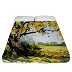 Landscape Painting Meadow Garden Fitted Sheet (queen Size) by Wegoenart