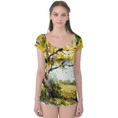 Landscape Painting Meadow Garden Boyleg Leotard  by Wegoenart