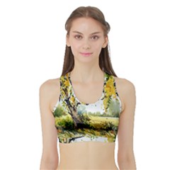 Landscape Painting Meadow Garden Sports Bra With Border by Wegoenart