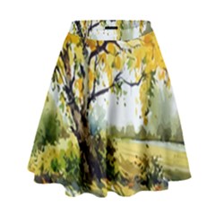 Landscape Painting Meadow Garden High Waist Skirt by Wegoenart