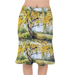 Landscape Painting Meadow Garden Short Mermaid Skirt by Wegoenart