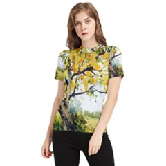 Landscape Painting Meadow Garden Women s Short Sleeve Rash Guard