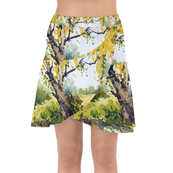 Landscape Painting Meadow Garden Wrap Front Skirt