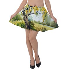 Landscape Painting Meadow Garden Velvet Skater Skirt by Wegoenart