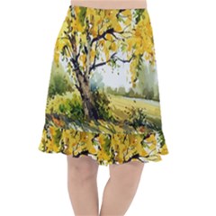 Landscape Painting Meadow Garden Fishtail Chiffon Skirt by Wegoenart