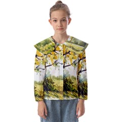 Landscape Painting Meadow Garden Kids  Peter Pan Collar Blouse by Wegoenart