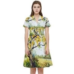 Landscape Painting Meadow Garden Short Sleeve Waist Detail Dress by Wegoenart