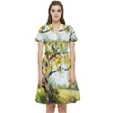 Landscape Painting Meadow Garden Short Sleeve Waist Detail Dress View1