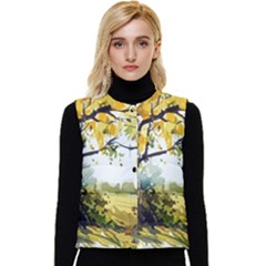 Landscape Painting Meadow Garden Women s Short Button Up Puffer Vest