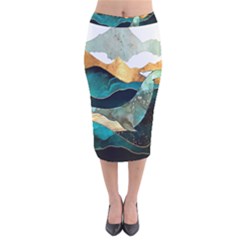 Ocean Whale Painting Sea Undersea Velvet Midi Pencil Skirt by Wegoenart