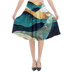 Ocean Whale Painting Sea Undersea Flared Midi Skirt by Wegoenart