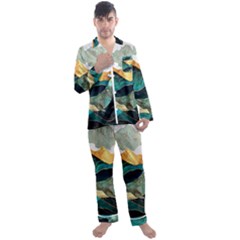 Ocean Whale Painting Sea Undersea Men s Long Sleeve Satin Pajamas Set by Wegoenart