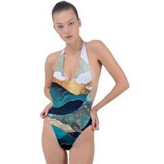 Ocean Whale Painting Sea Undersea Backless Halter One Piece Swimsuit