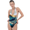 Ocean Whale Painting Sea Undersea Backless Halter One Piece Swimsuit View1