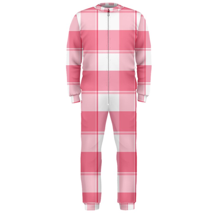 Pink and white plaids OnePiece Jumpsuit (Men)