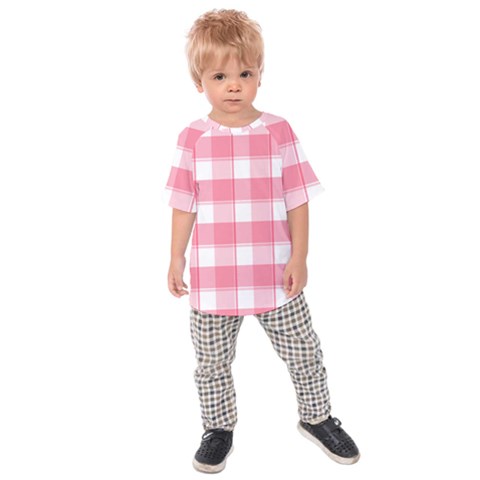 Pink And White Plaids Kids  Raglan Tee by ConteMonfrey