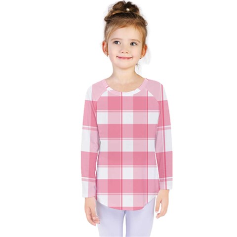 Pink And White Plaids Kids  Long Sleeve Tee by ConteMonfrey