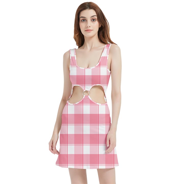 Pink and white plaids Velvet Cutout Dress