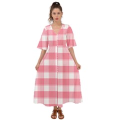 Pink And White Plaids Kimono Sleeve Boho Dress by ConteMonfrey