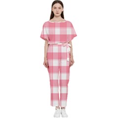 Pink And White Plaids Batwing Lightweight Chiffon Jumpsuit by ConteMonfrey