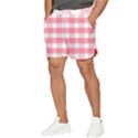 Pink and white plaids Men s Runner Shorts View3