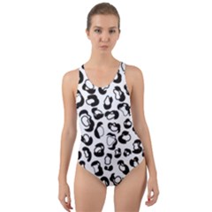 Black And White Leopard Print Jaguar Dots Cut-out Back One Piece Swimsuit by ConteMonfrey