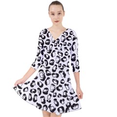 Black And White Leopard Print Jaguar Dots Quarter Sleeve Front Wrap Dress by ConteMonfrey