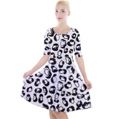 Black And White Leopard Print Jaguar Dots Quarter Sleeve A-line Dress by ConteMonfrey