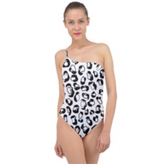 Black And White Leopard Print Jaguar Dots Classic One Shoulder Swimsuit by ConteMonfrey