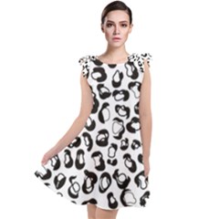 Black And White Leopard Print Jaguar Dots Tie Up Tunic Dress by ConteMonfrey