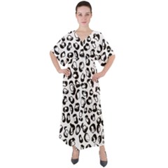 Black And White Leopard Print Jaguar Dots V-neck Boho Style Maxi Dress by ConteMonfrey