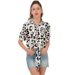 Black And White Leopard Print Jaguar Dots Tie Front Shirt  by ConteMonfrey